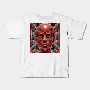 techno red robot in the future Kids T-Shirt